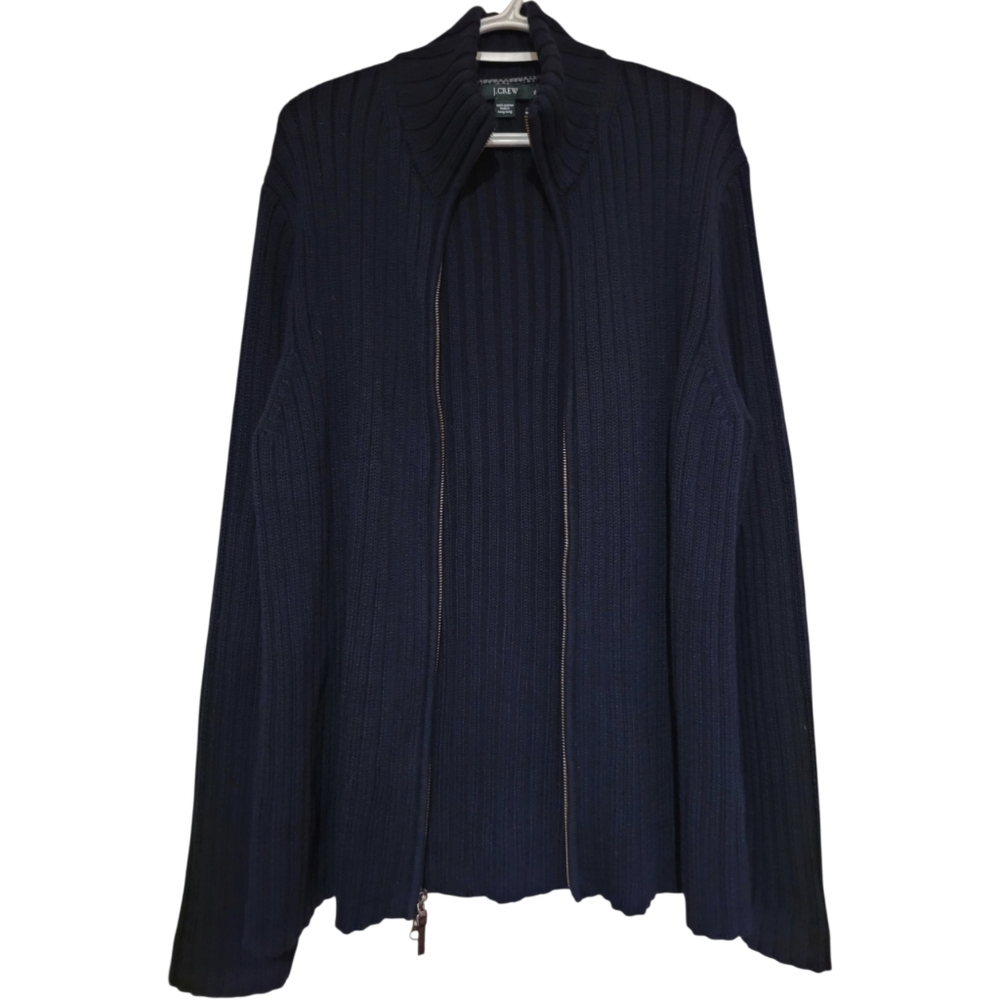 J. Crew Full Double Zipper Mock Neck Sweater Dark Blue 100% Cotton Mens XL